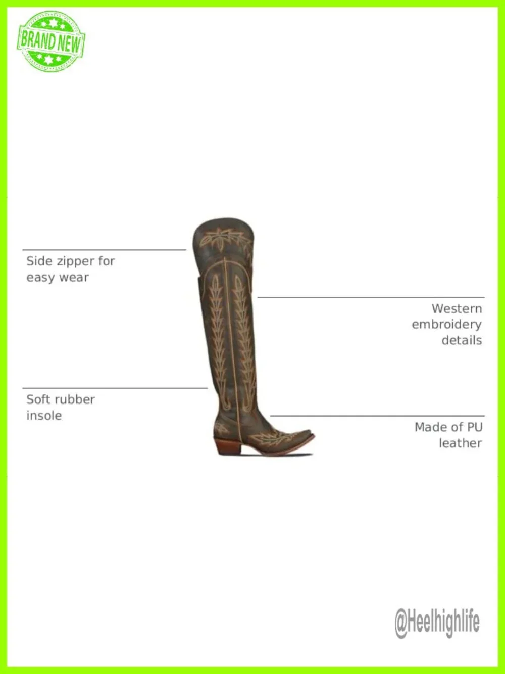 Over the Knee Cowboy Boots Chunky Heel Side Zipper Thigh High Western Boots